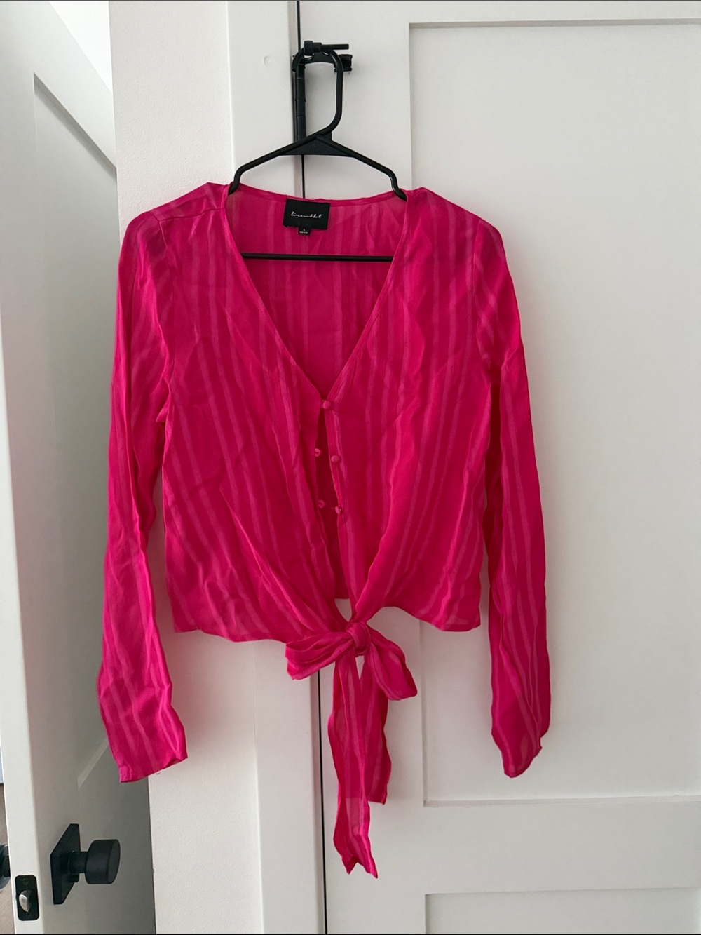 Line & Dot Bright Fuchsia Tie-Front Long Sleeve Blouse